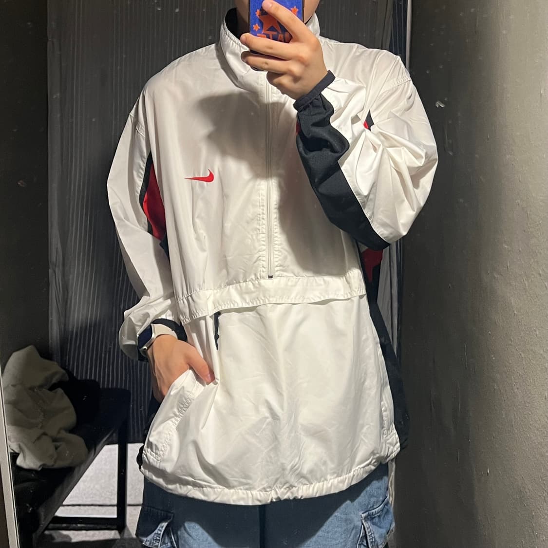 나이키 90s 화이트 레드 스우시 캥거루포켓 하프집업 반집업 풀오버 상품이미지2