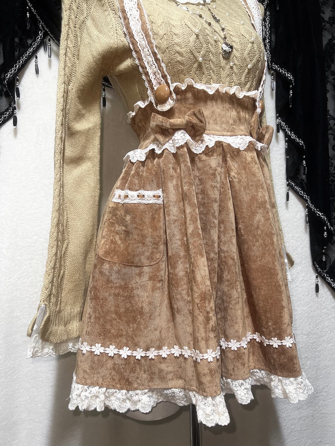 리즈리사 라떼갸루 로걀 프릴 리본 서스펜더 멜빵스커트 원피스 큐롯 로리타 상품이미지3