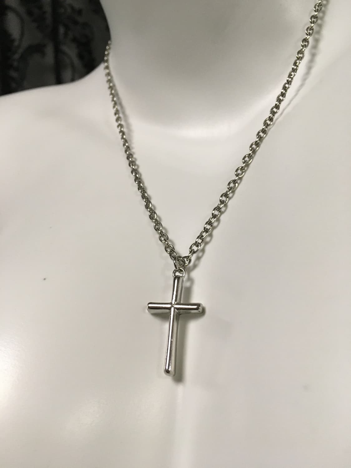 Vintage 베이직 실버 미니 십자가 크로스 팬던트 네크리스 목걸이 상품이미지3