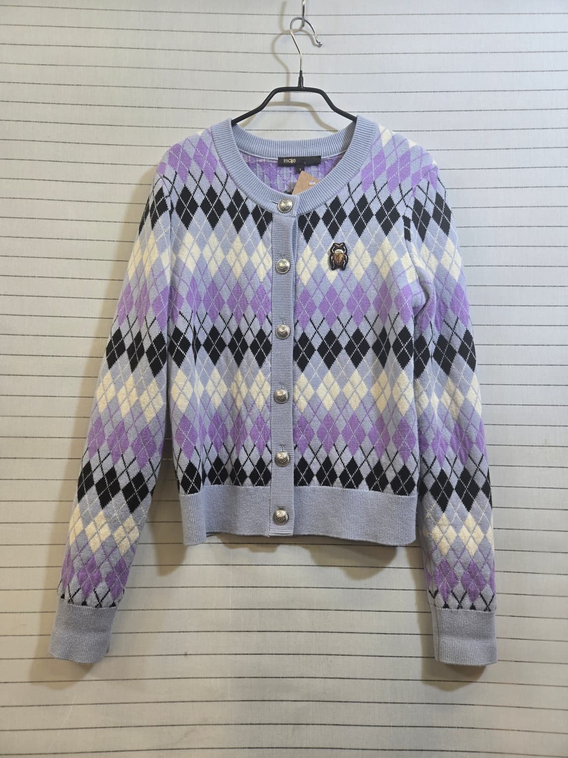 마쥬 아가일 니트 가디건 퍼플 1사이즈 상품이미지1
