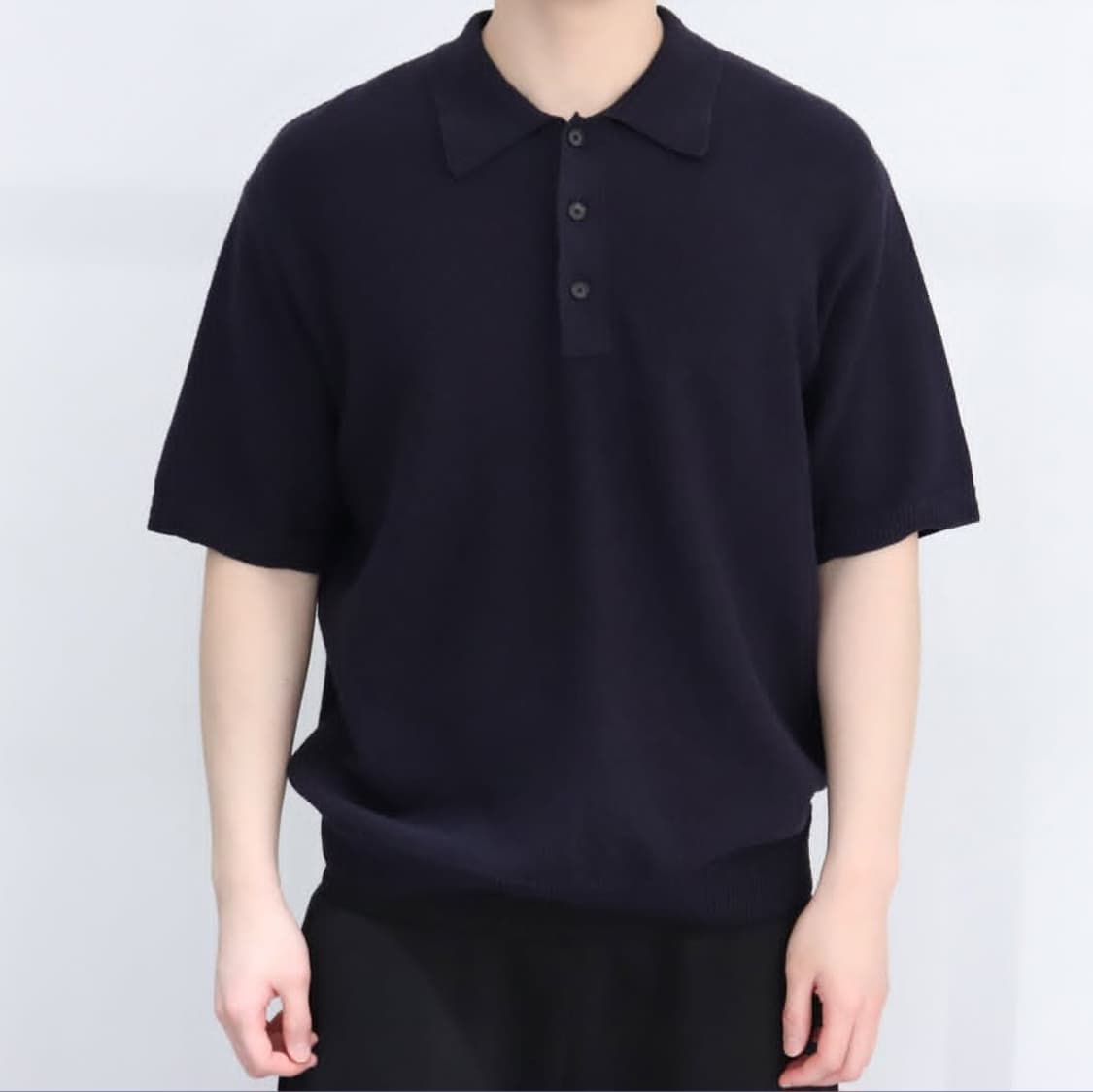 25ss 솔리드옴므 카라 반팔니트 네이비 상품이미지2