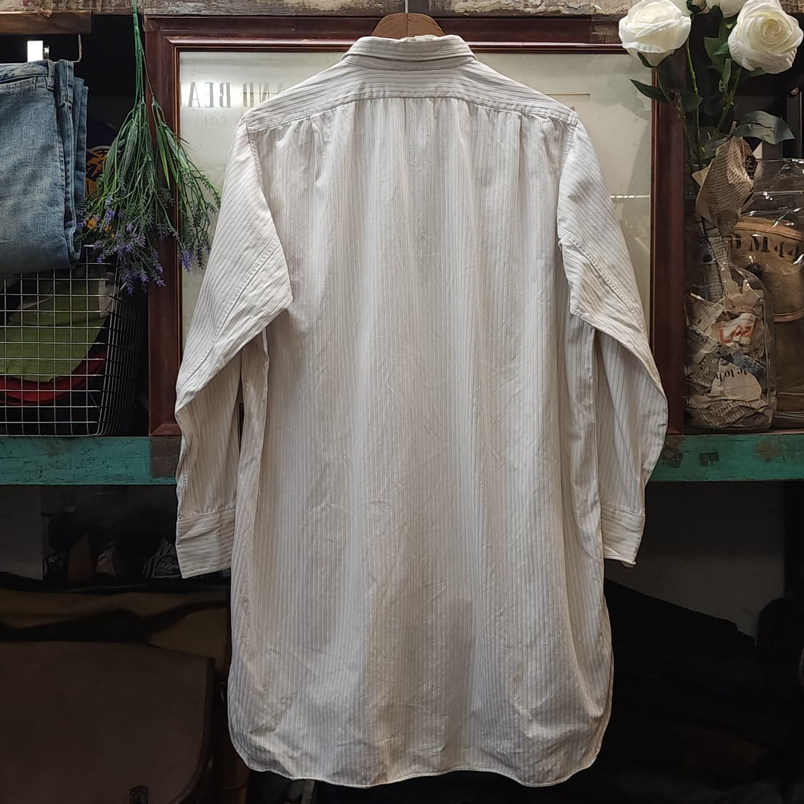 60s 프랑스 워크셔츠 가드너 빈티지 셔츠 화이트 롱 튜닉 셔츠 s 상품이미지2