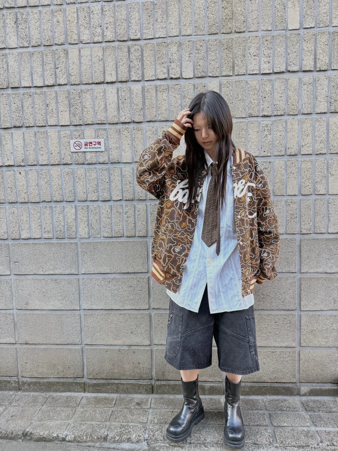 베이프 OG 브라운 사루카모 로고 바시티 상품이미지7