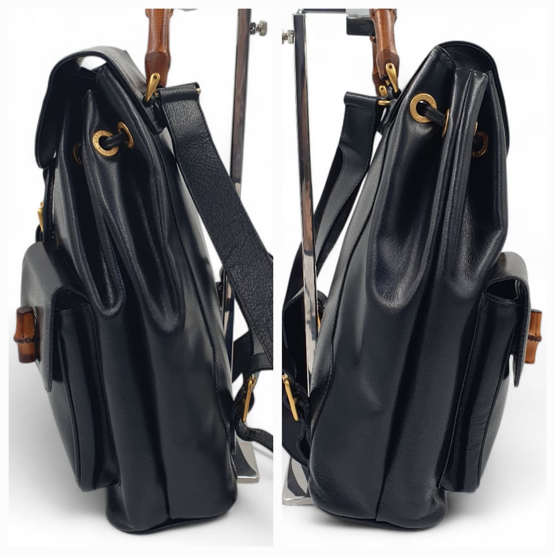 구찌 뱀부 블랙 레더 투포켓 백팩 상품이미지3