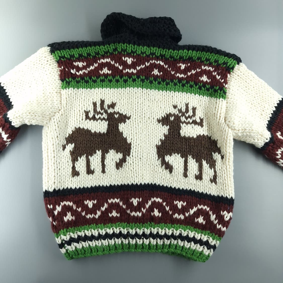 빈티지 아이보리 그린 멀티컬러 노르딕 패턴 숄카라 코위찬 니트 가디건 상품이미지9