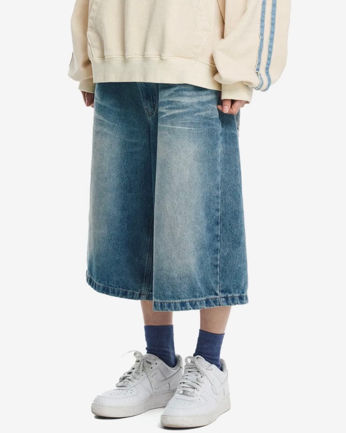 이지노이지 8부 데님 버뮤다팬츠 - 미디엄블루 상품이미지1