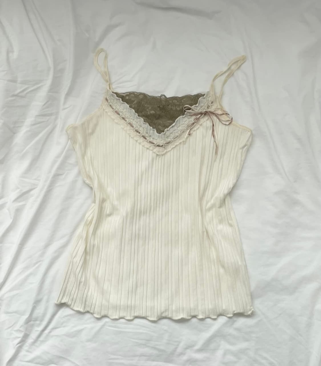 빈티지 모리걸 하구미 페어리 레이스 골지 리본 나시 상품이미지1