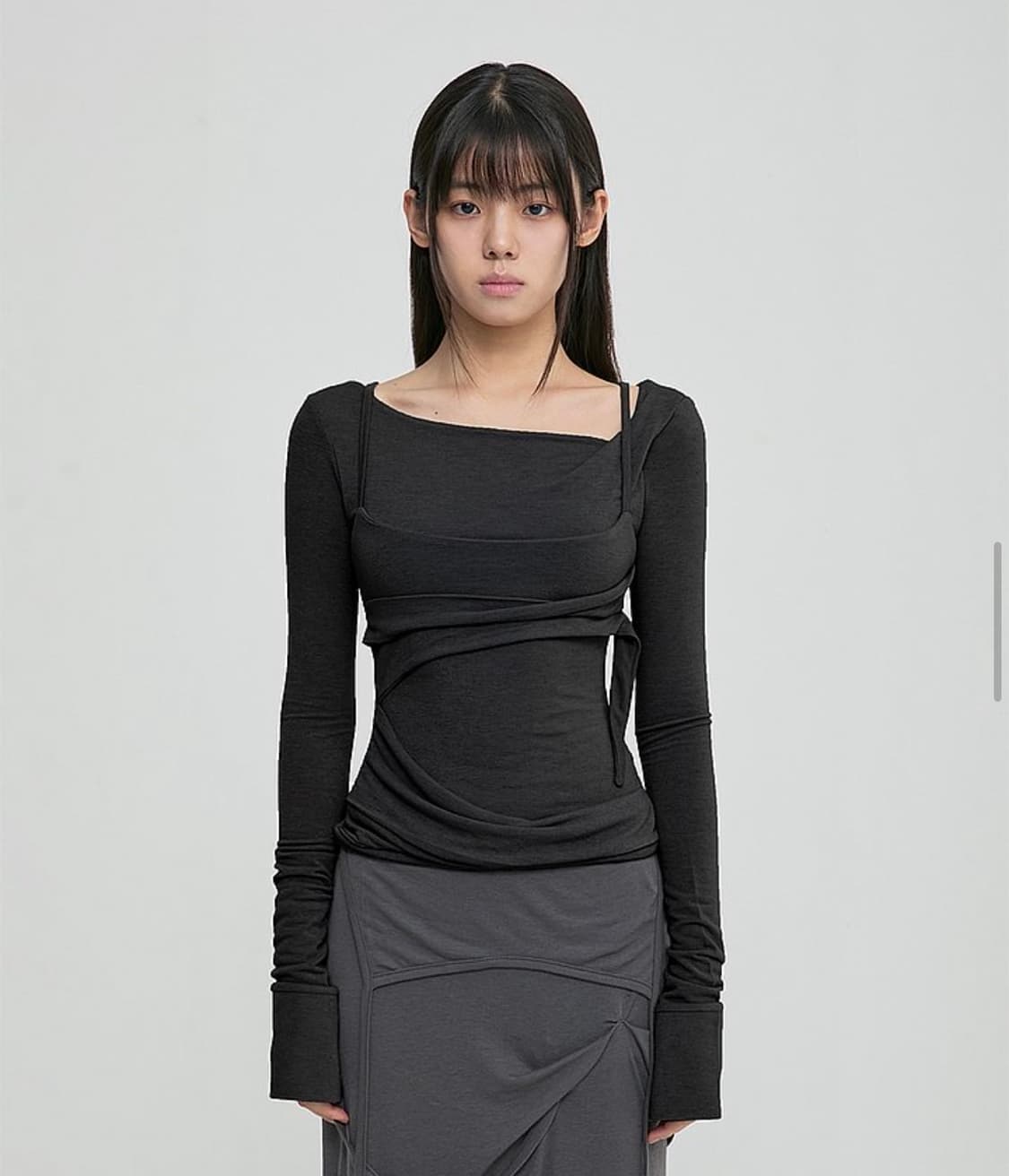 새상품) 플레어업 레이어드 뷔스티에 롱슬리브 블랙 상품이미지3