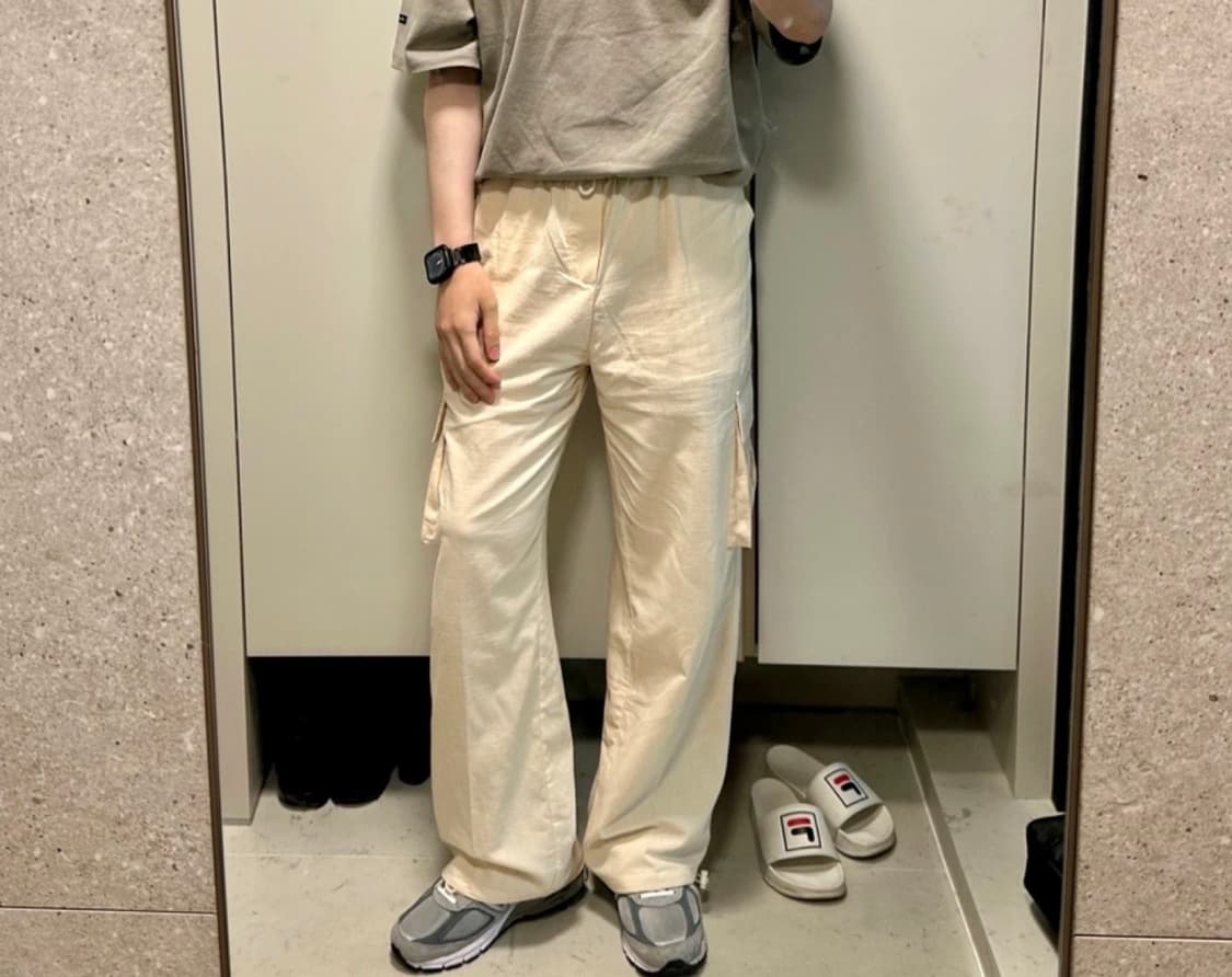 굿 라이프웍스 린넨 카고 와이드 팬츠 크림색 M 상품이미지2