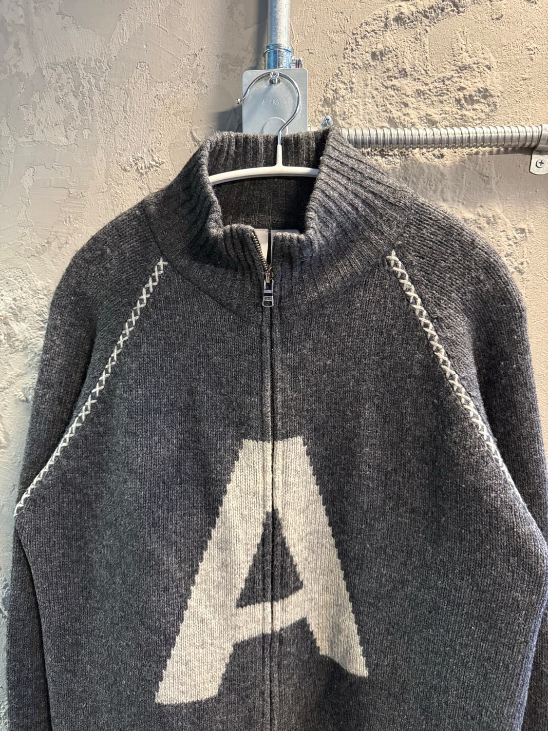 L 아르마니익스체인지 ARMANI 빅로고 집업 니트 램스울 차콜 상품이미지4