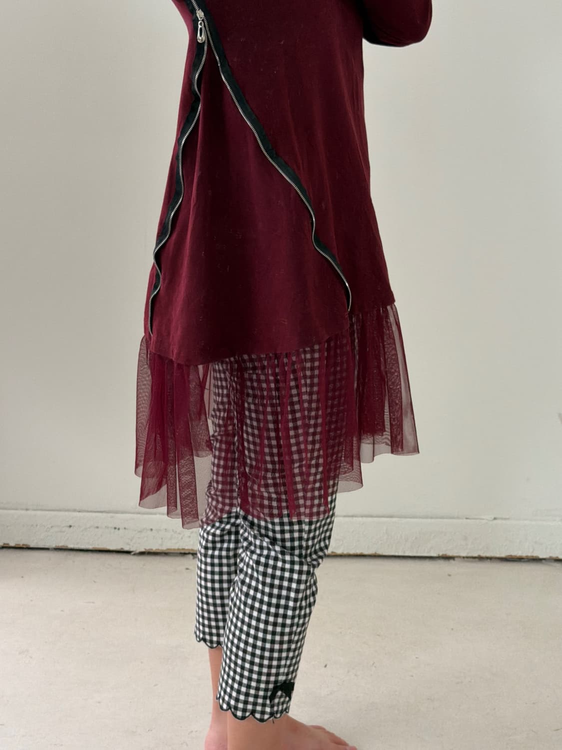 일본빈티지 언발 지퍼 튤 레이어드원피스 상품이미지5