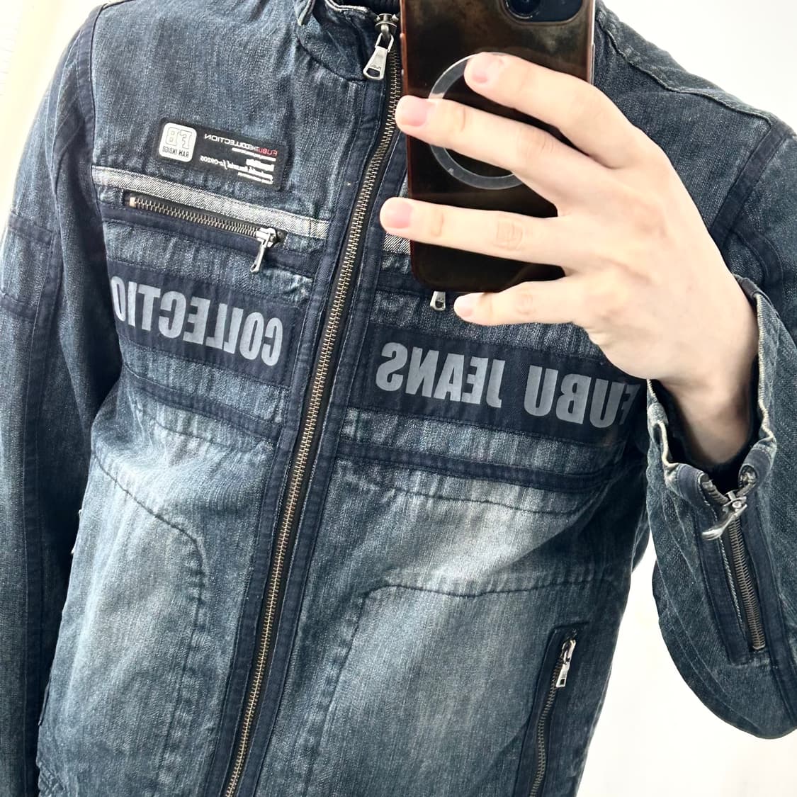 후부 레이싱 데님 바이커 자켓 상품이미지4