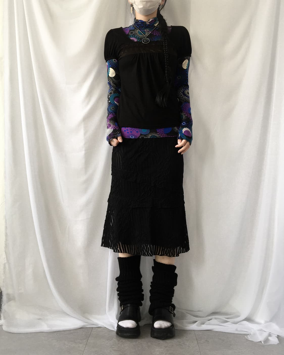 Pattern point high neck sleeve 상품이미지6