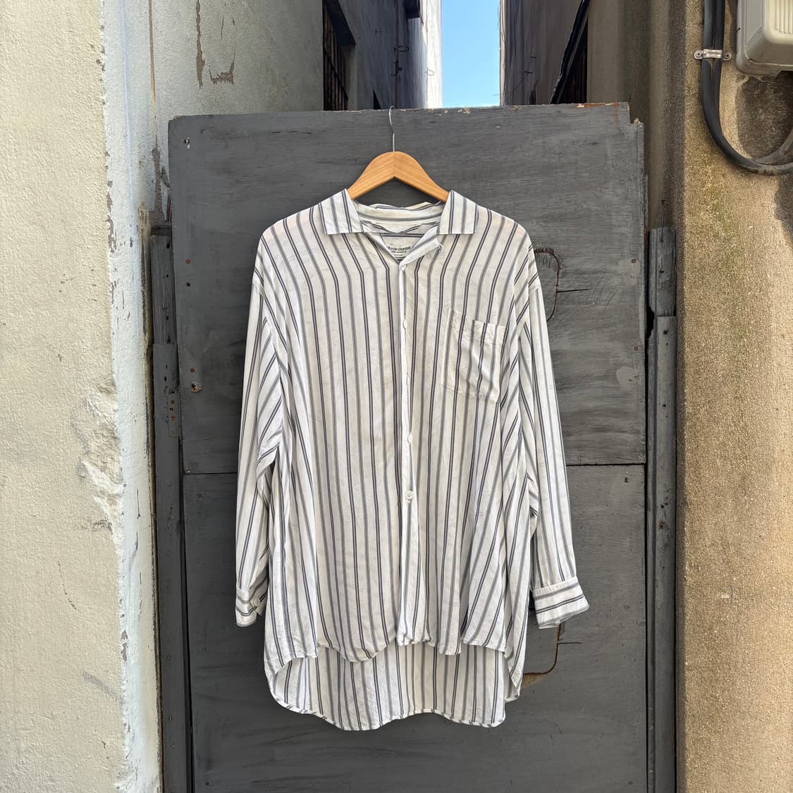 90s 꼼데가르송 robe de chambre 실키 블랙 스트라이프 셔츠 상품이미지2