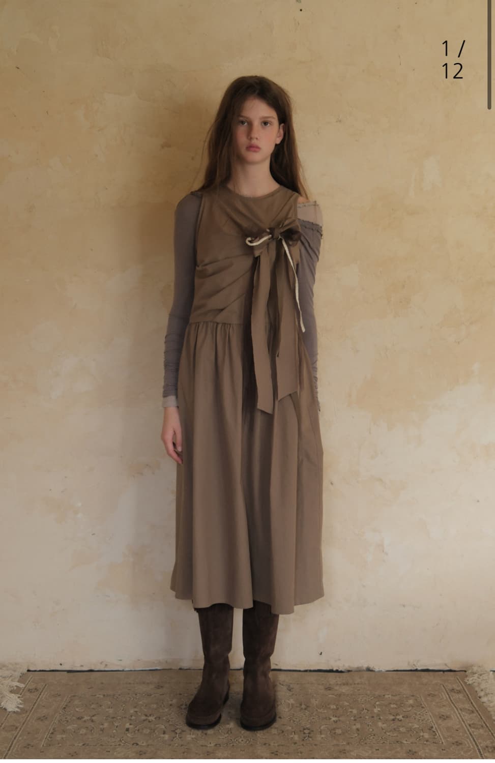 플레따 Ribbon Sleeveless Dress 모카 상품이미지1