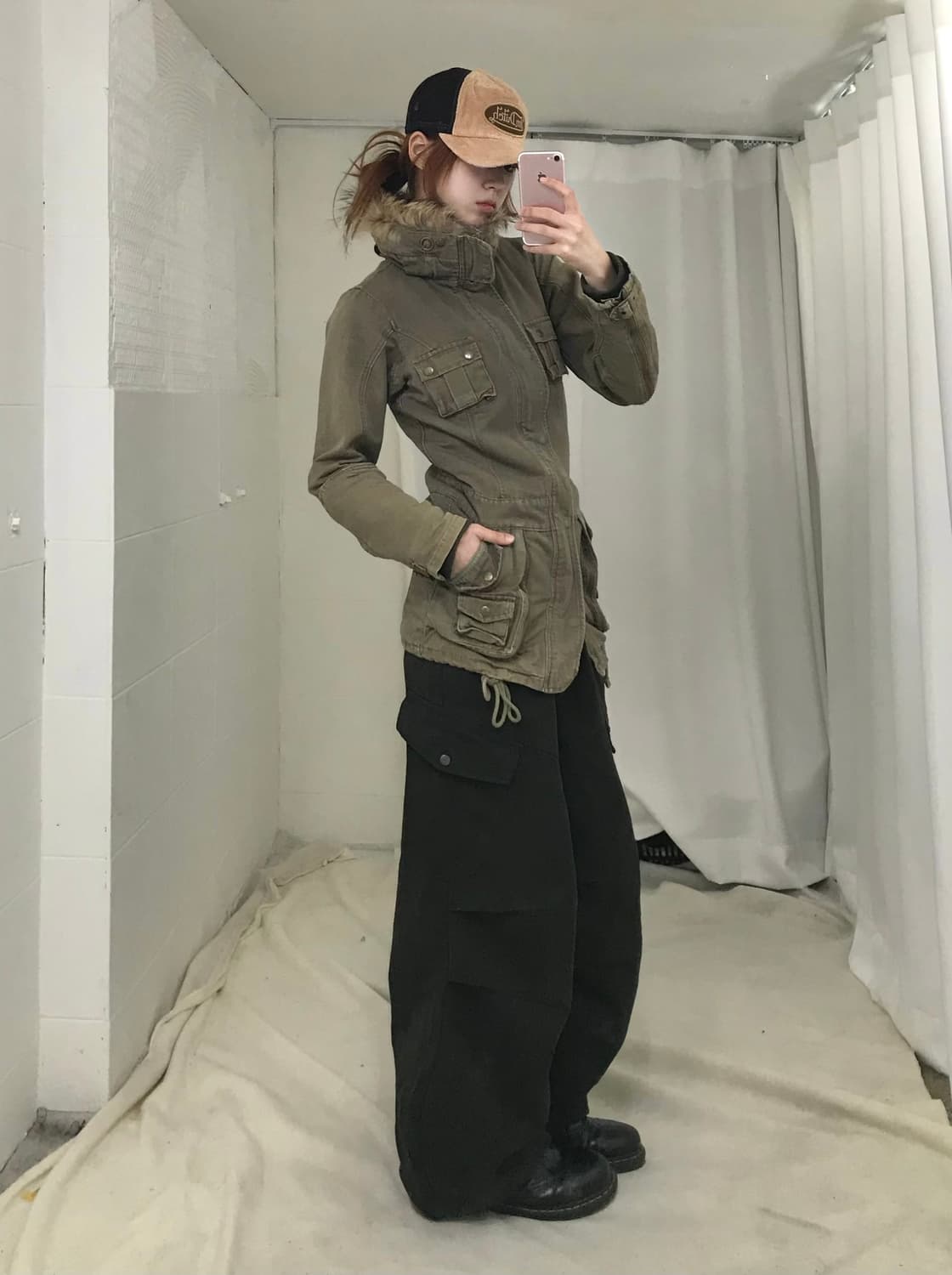 (세트 할인 가능) 빈티지 카키 딱붙 퍼 야상 사파리 자켓 상품이미지3