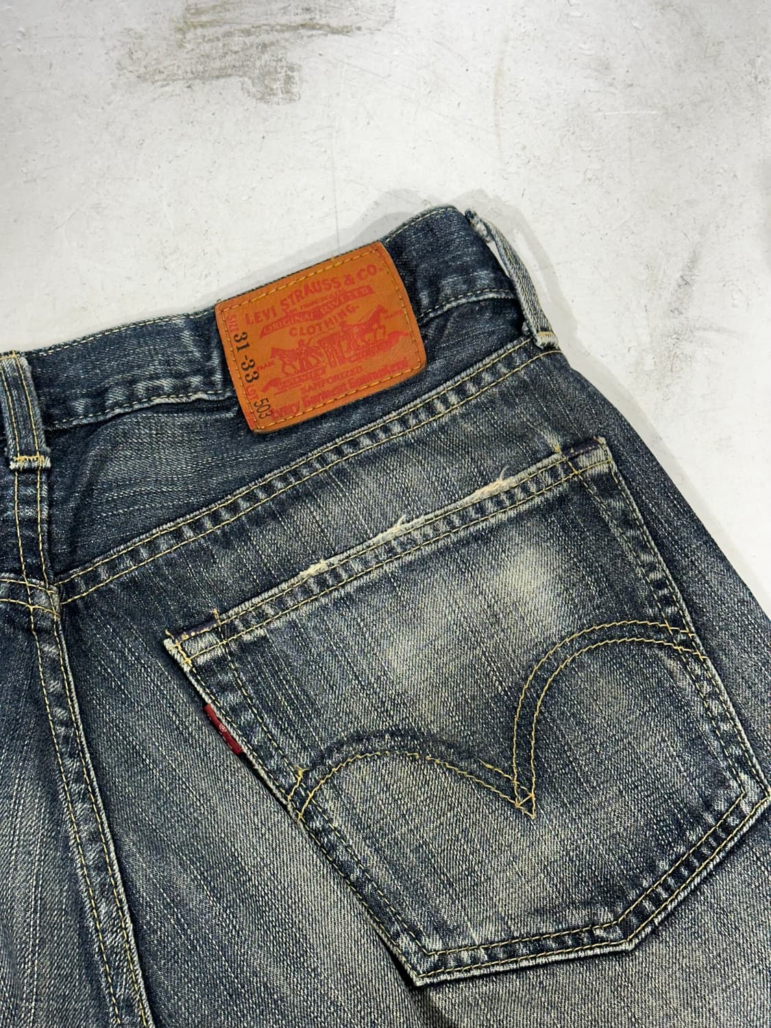 리바이스 503 흑청 가죽탭 워싱 와이드 데님 팬츠 청바지 31 상품이미지6