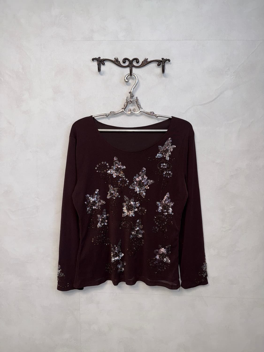 Dark brown fairy spangled flower blouse 상품이미지1