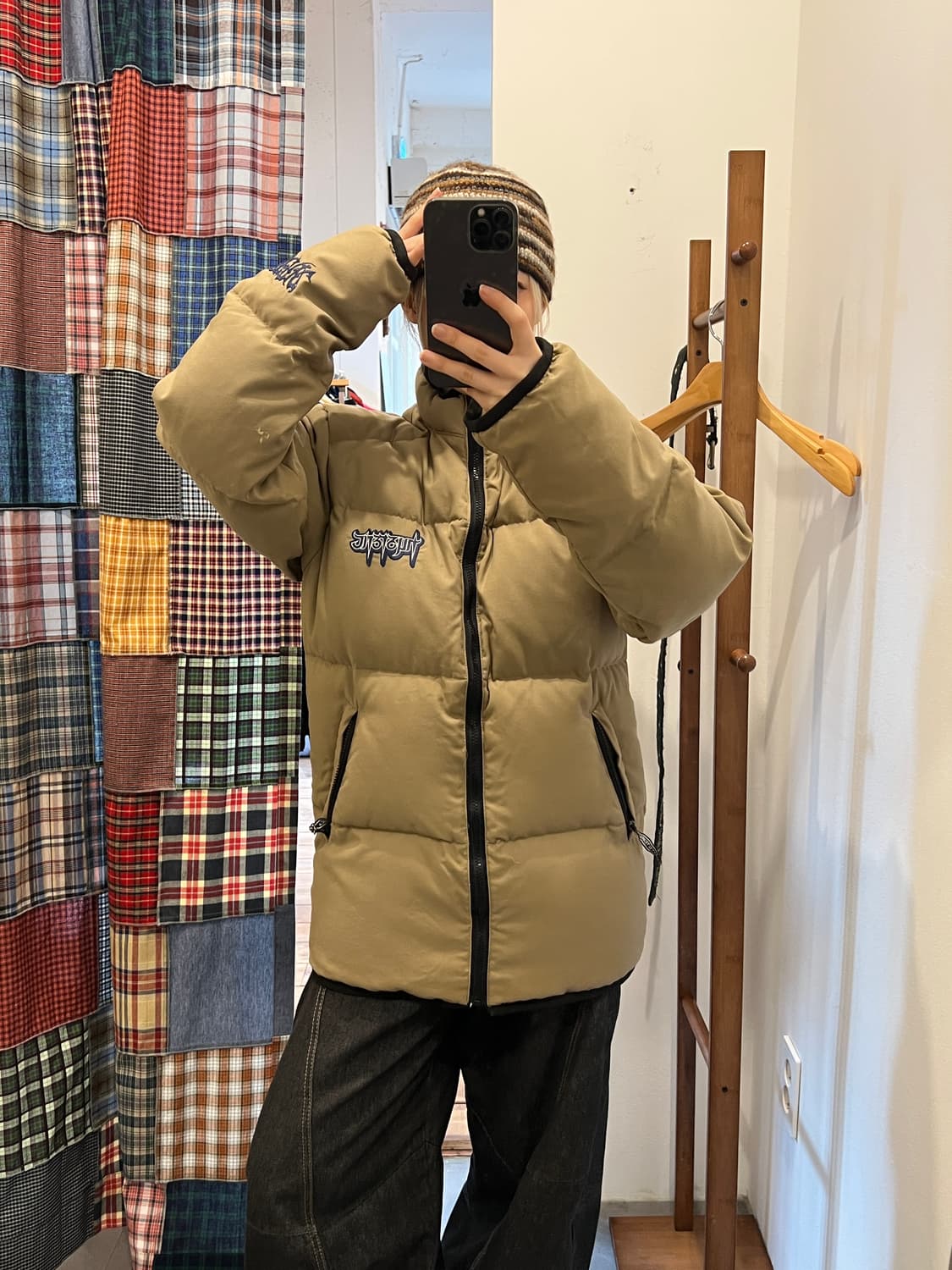 히스테릭글래머 카키베이지 로고 퀄팅 패딩 상품이미지2