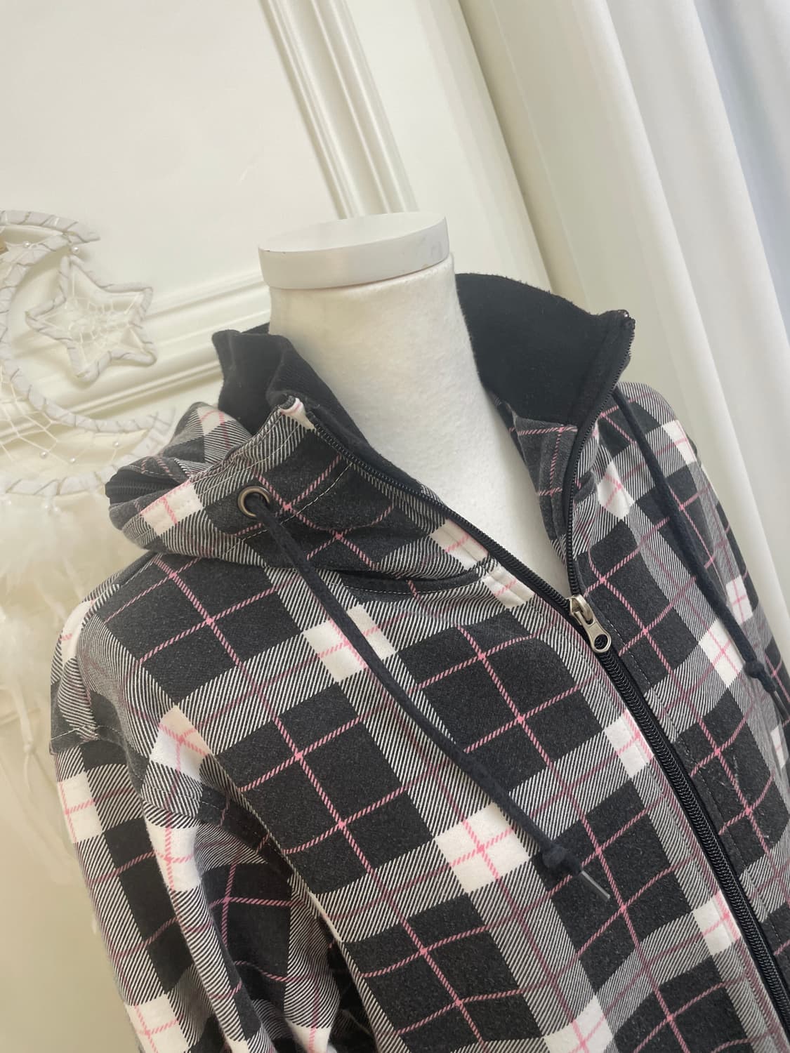 black check cute hoodie jumper(size-M) 상품이미지8