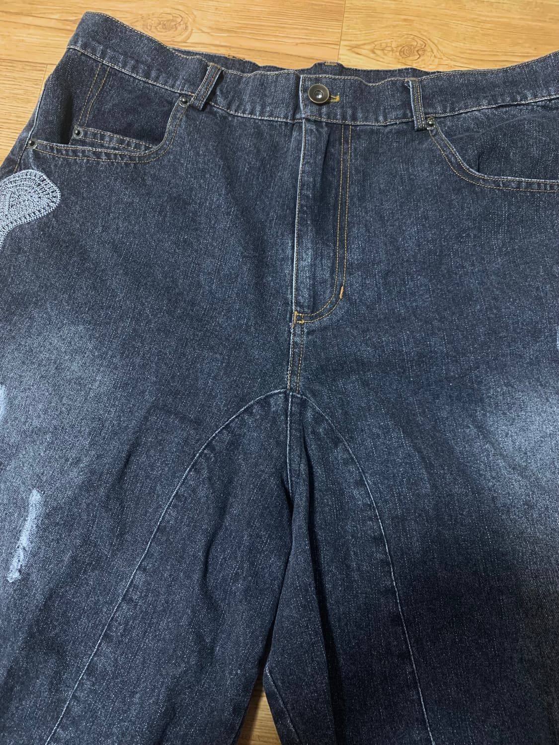 캐피탈 14oz 블랙 데님 5p bone 자수 반바지 버뮤다팬츠 숏츠 상품이미지10