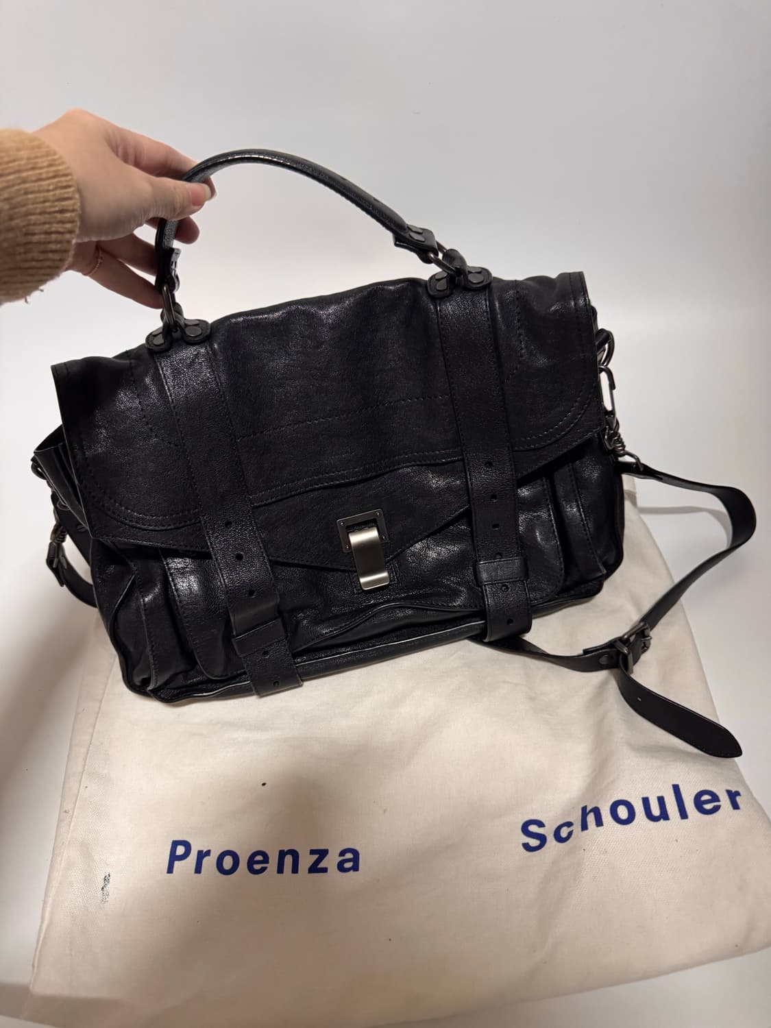 프로엔자슐러 블랙 레더 토트백 상품이미지1