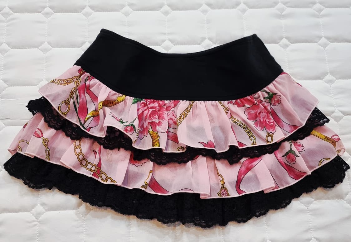 MARS 마즈 플라워 체인 3단 프릴 미니 스커트 상품이미지1