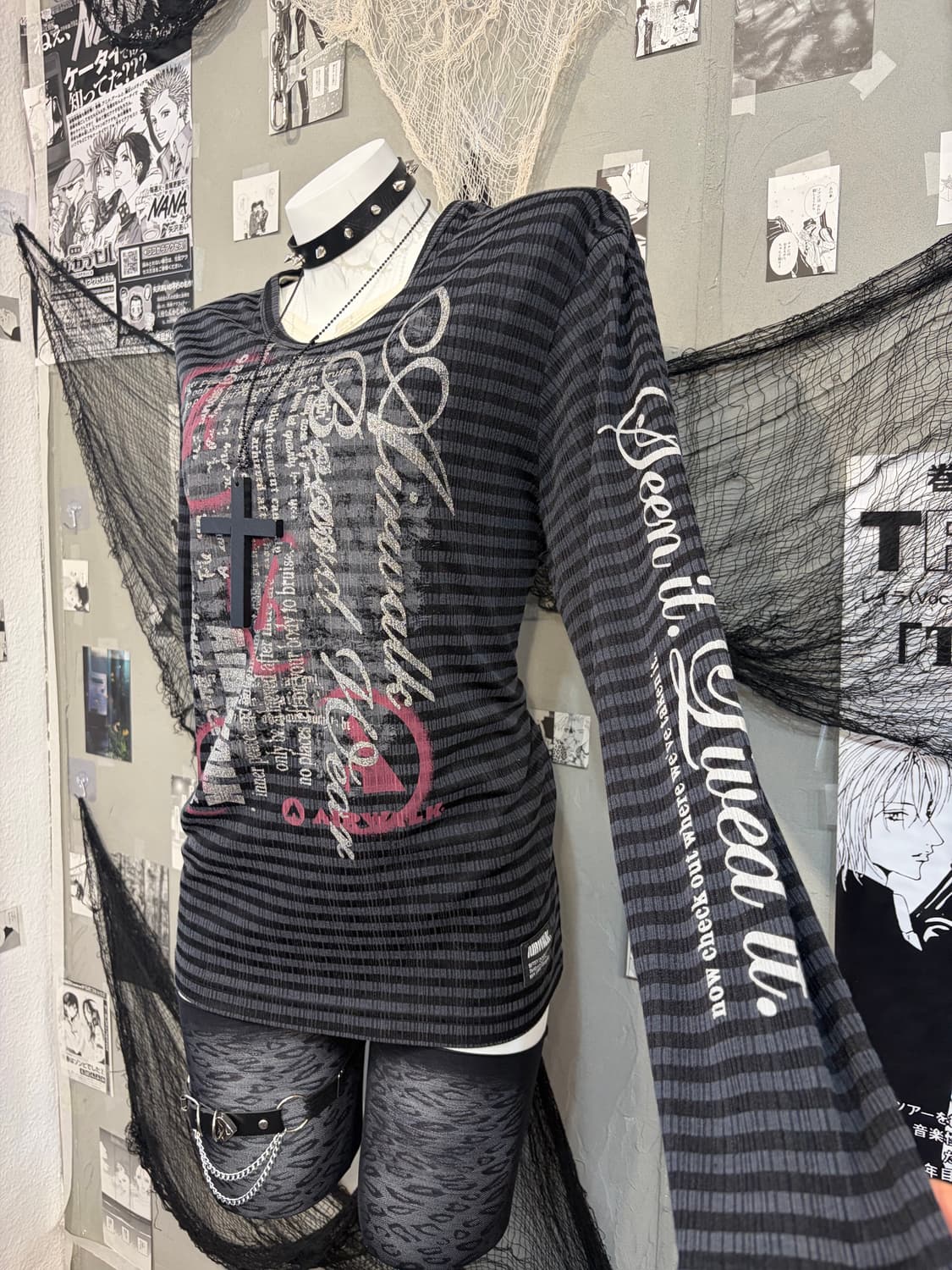 Y2K Stripe Glitter lettering long sleeve 상품이미지6