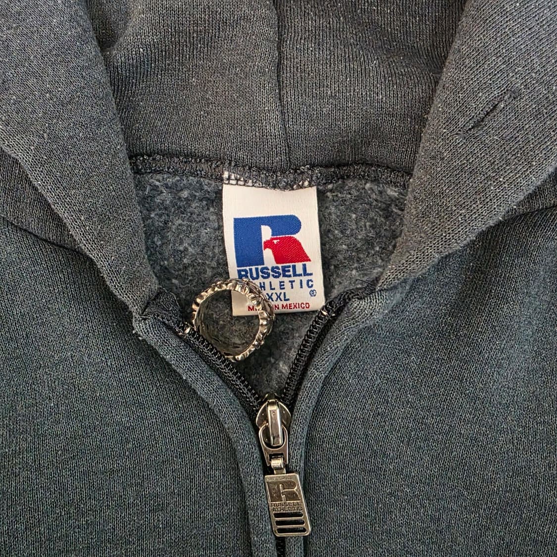[XXL] 90s 빈티지 러셀 애슬레틱 후드집업 투톤 블루 그레이 상품이미지5