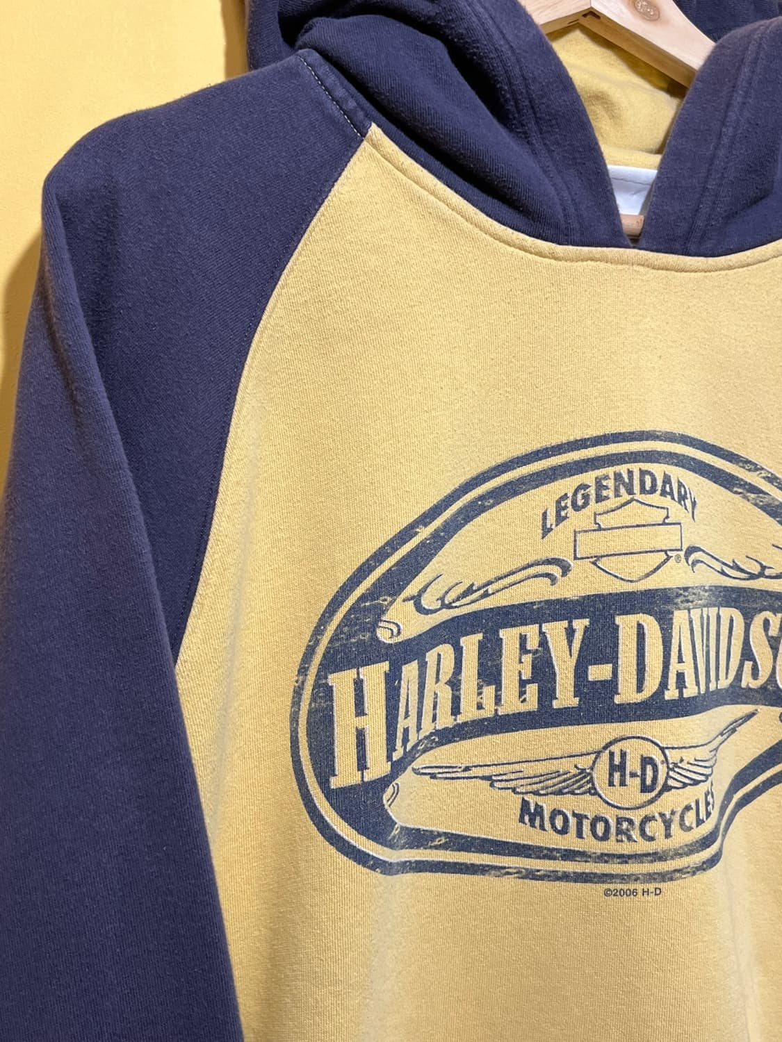 00s [L] 할리데이비슨 레전더리 래글런 배색 후드티셔츠 상품이미지5