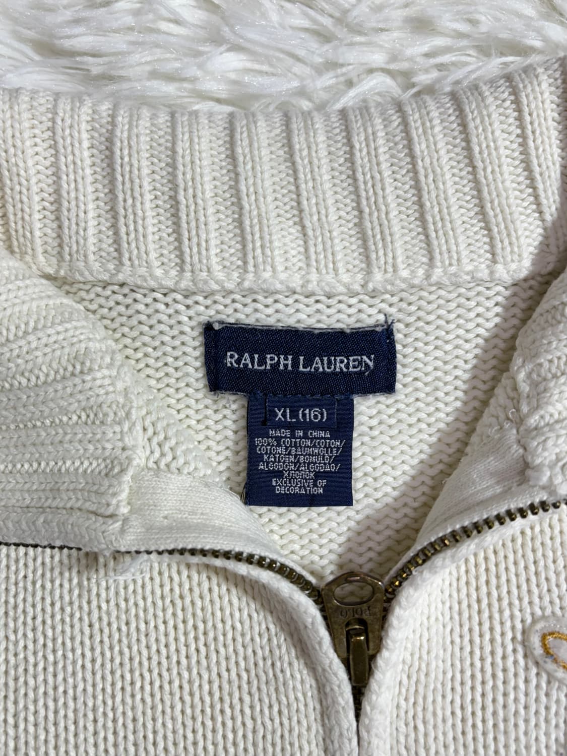 폴로 랄프로렌 딱붙핏 패치로고 화이트 니트집업  상품이미지7