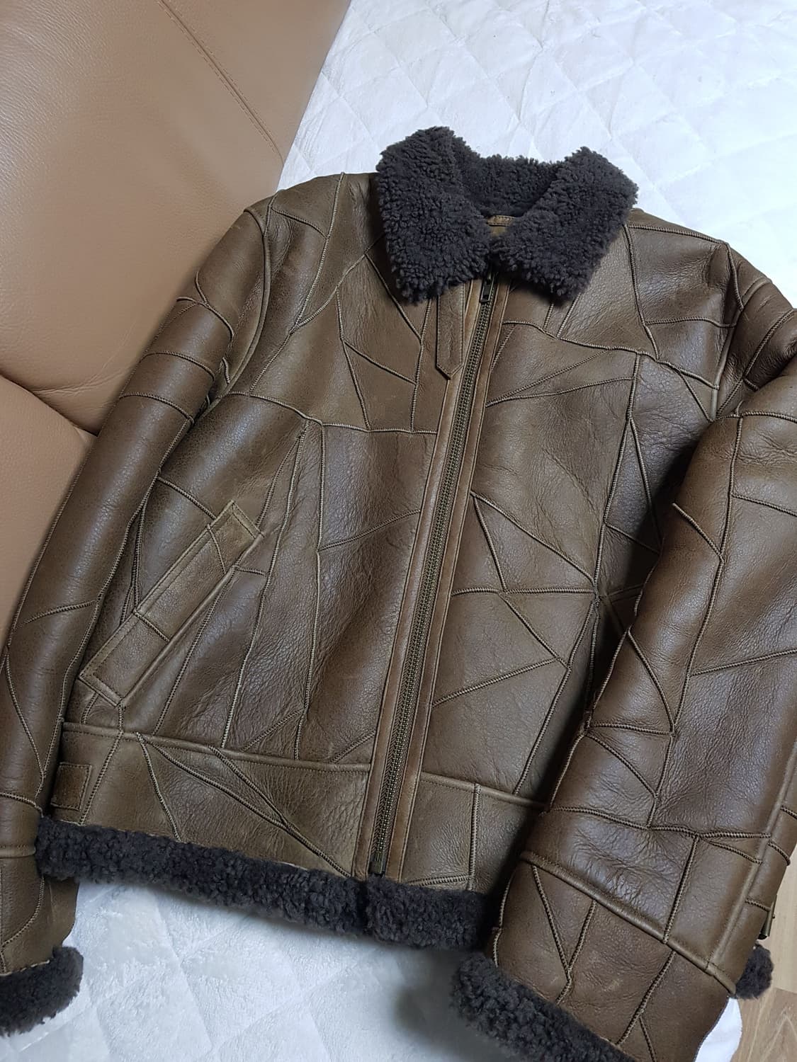 슈프림 패치워크 셰어링 B-3 레더 무스탕 자켓 18FW 상품이미지1