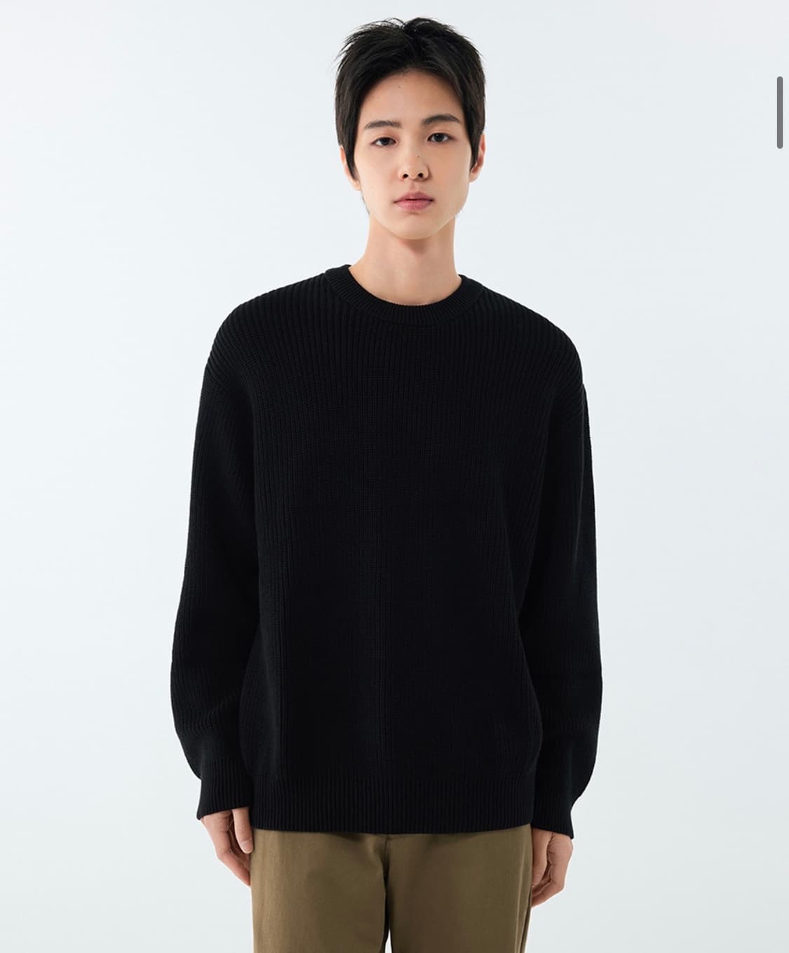 무신사 스탠다드 코튼 리브드 크루넥 니트 (블랙, L) 상품이미지3