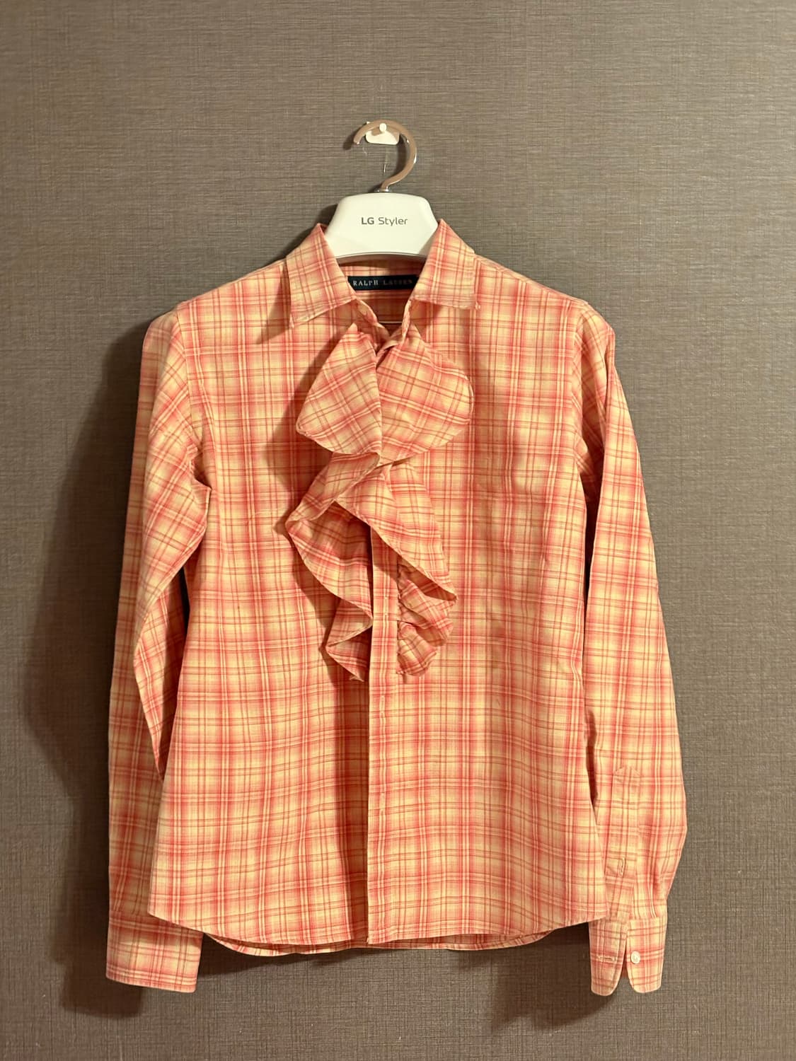RL 랄프로렌 핑크 체크 프릴 블라우스 상품이미지1