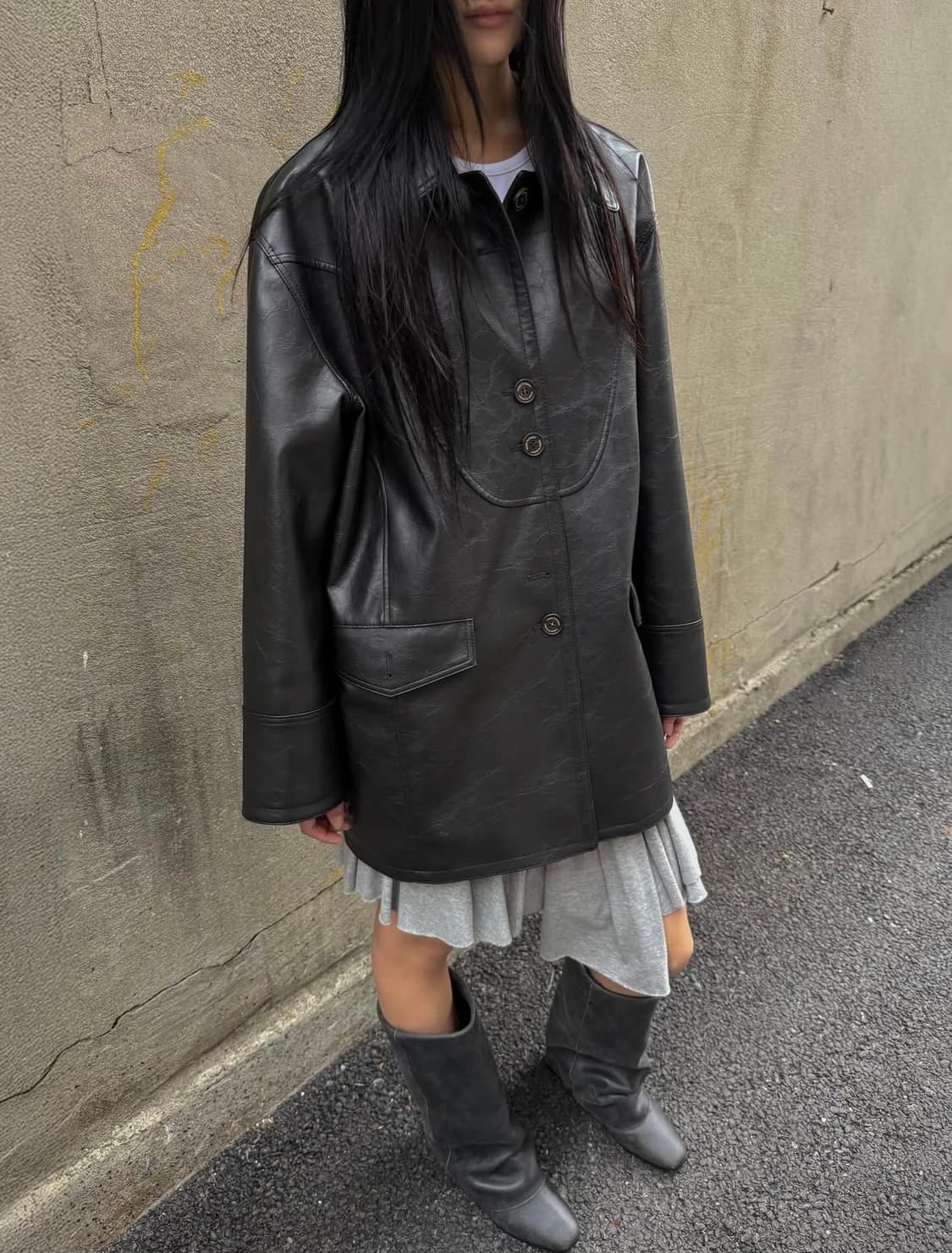 쓰리투에이티 스플릿 레더 자켓 블랙 상품이미지5