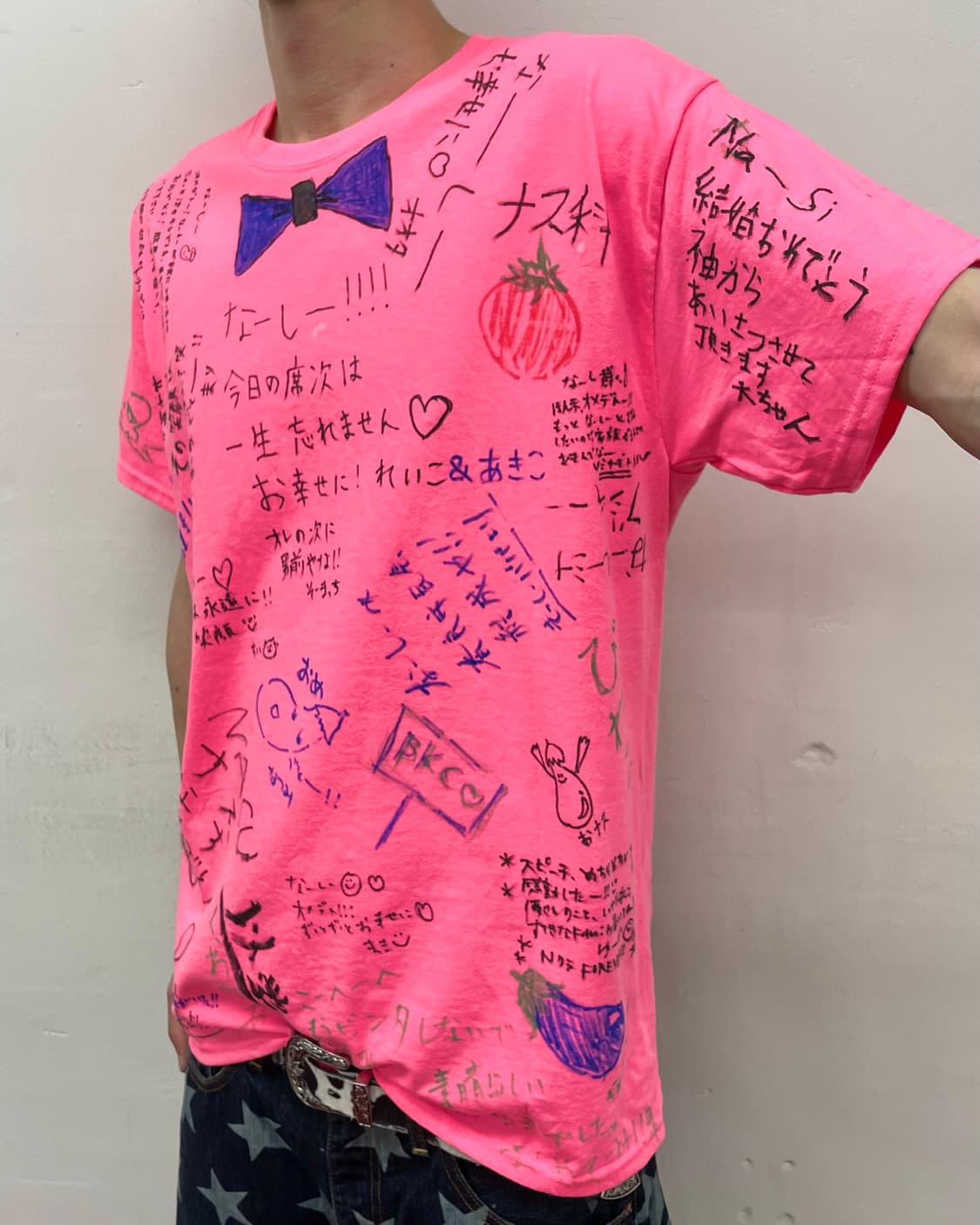 Hand-drawing Tomato Ribbon Pink T-shirt  상품이미지4