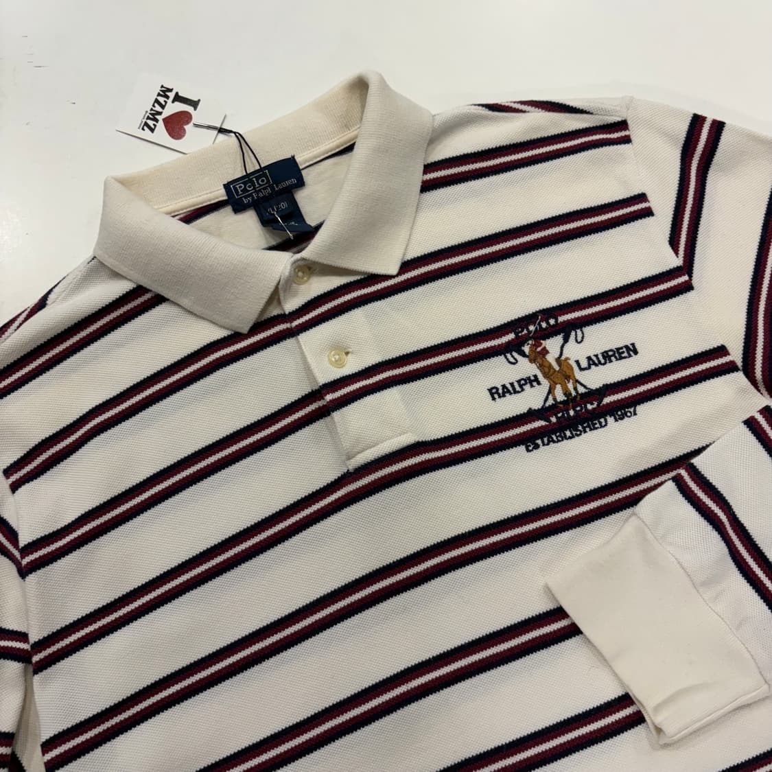 [XL] 폴로 랄프로렌 스트라이프 긴팔 폴로티  화이트 B344 상품이미지3