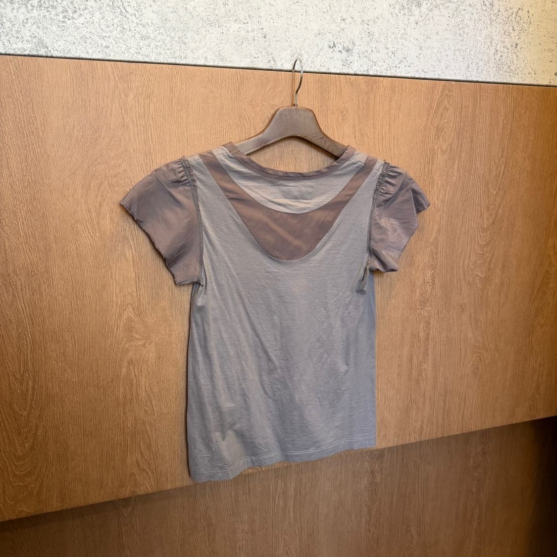 빈티지 코튼 반팔 티셔츠 배색 라인 라운드넥 디테일 레귤러핏 브라운  상품이미지2