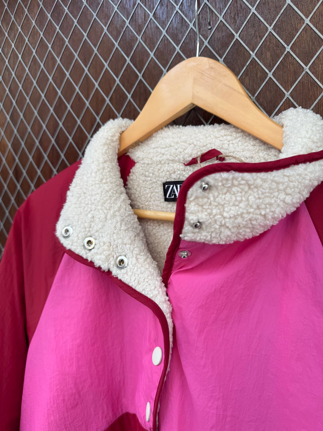 자라 핑크 배색 크롭 아노락 뽀글이 점퍼 M 상품이미지2