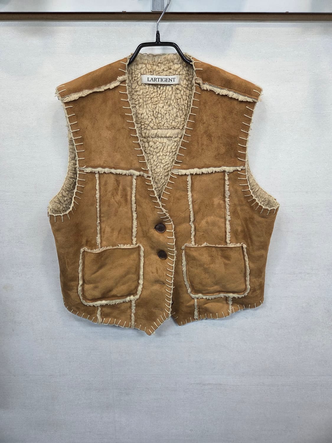 라티젠 스웨이드 빈티지 셰르파 무스탕 조끼 프리 남성 m 상품이미지1