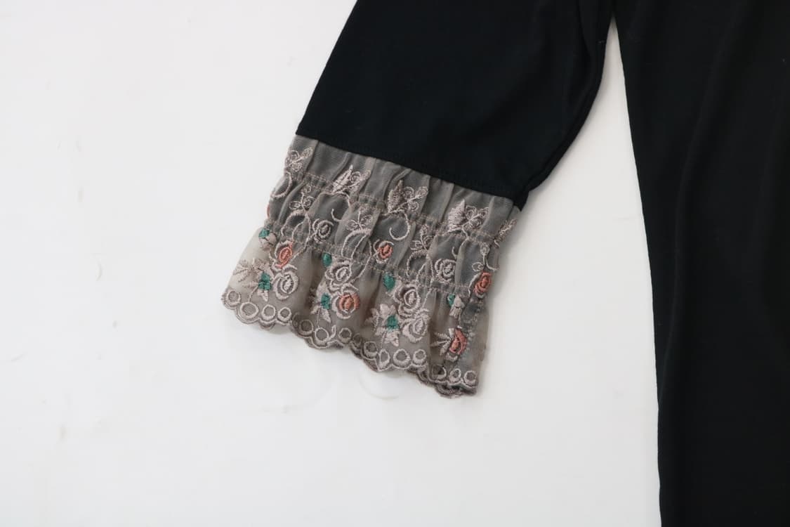 axes femme 엑세스 팜 빈티지 로즈 자수 레이스 프릴 티셔츠 M 상품이미지4