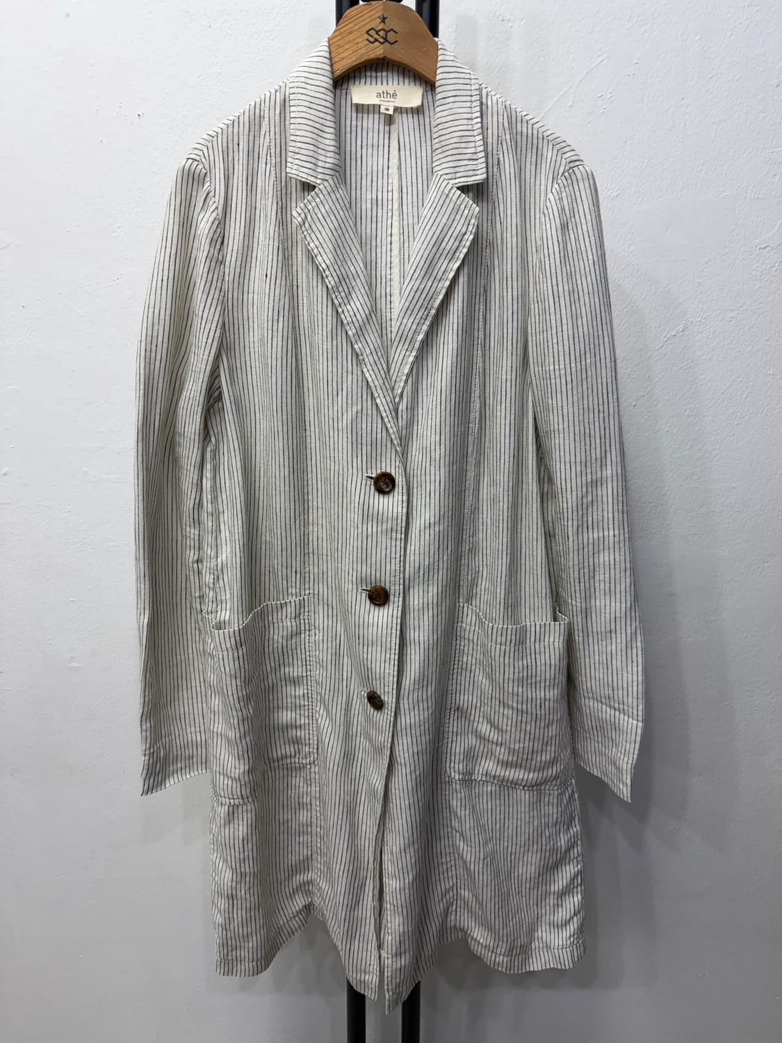 정품) 아떼바네사브루노 루즈핏 스트라이프 린넨 자켓 38 상품이미지1