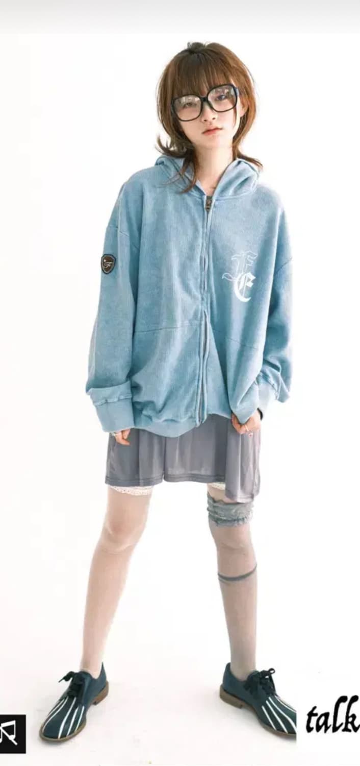 샵페어리 와플 후드집업 블루 color washing waffle 상품이미지1