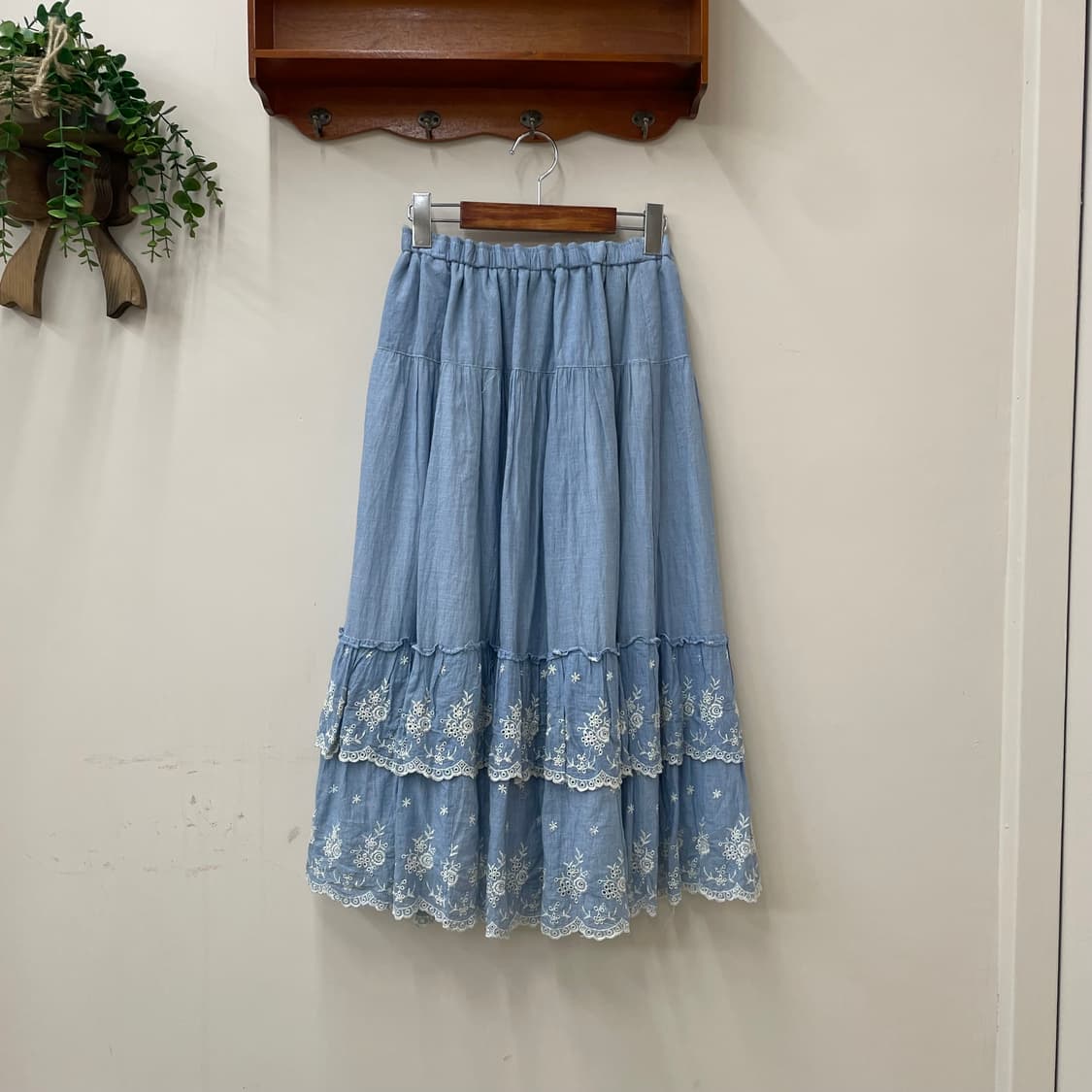 빈티지 하늘 화이트 레이스 코튼 롱 캉캉 스커트 상품이미지2