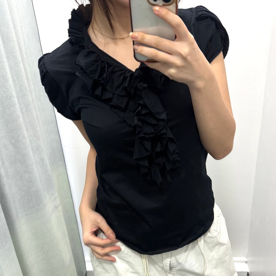 랄프로렌 블랙 러플 반팔 블라우스 상품이미지2