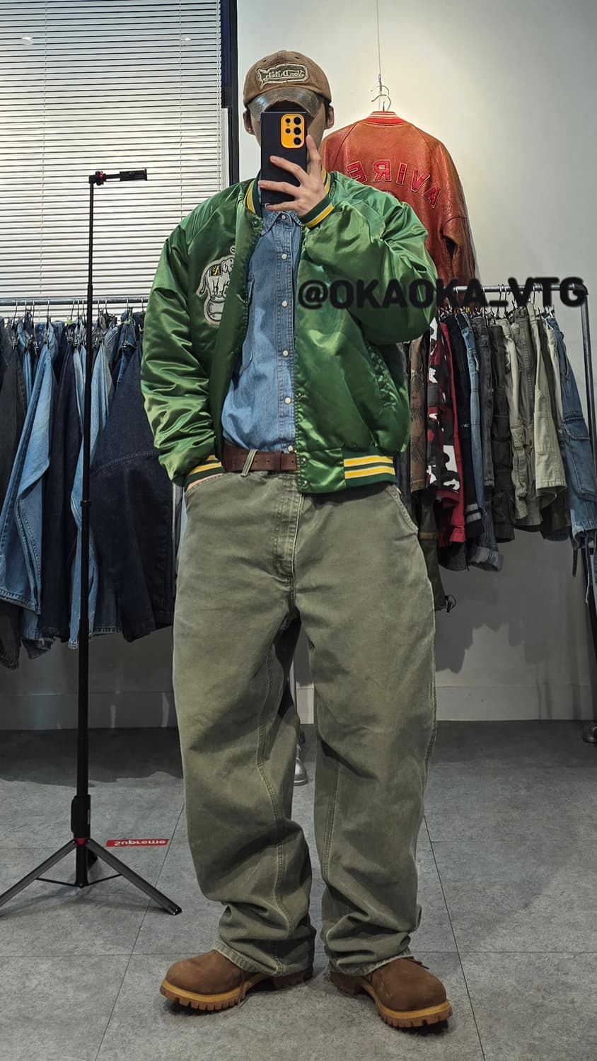 90's USA chaik line  샤틴 바시티자켓 상품이미지3