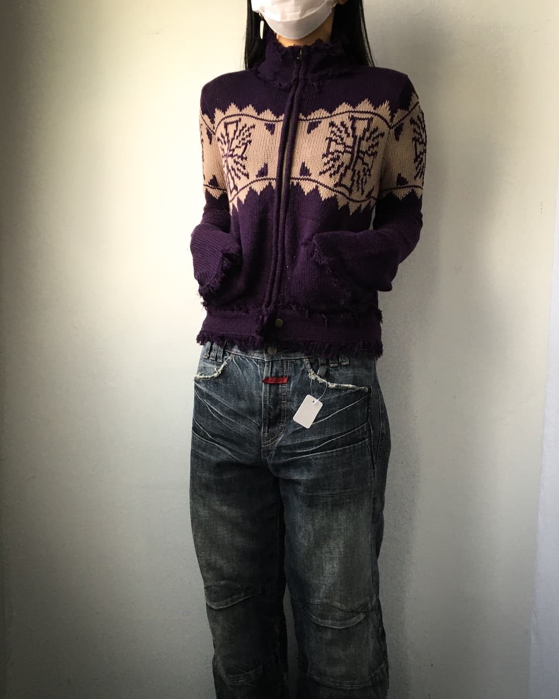 Grunge mood fringe knit zip up 상품이미지7