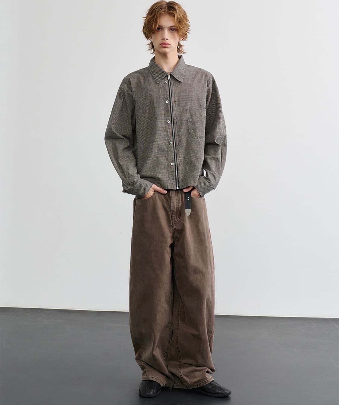 노운 wide curved denim pants brown 2 상품이미지1