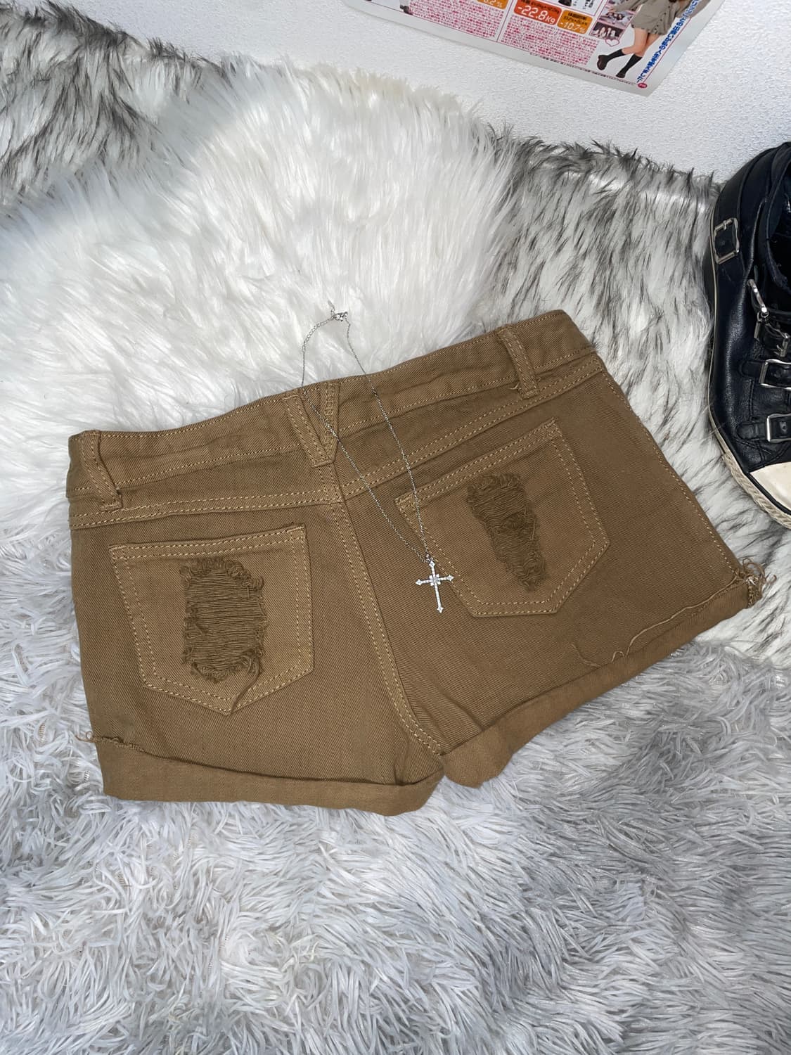 Y2k punk 데미지 브라운 반바지 숏팬츠 상품이미지3