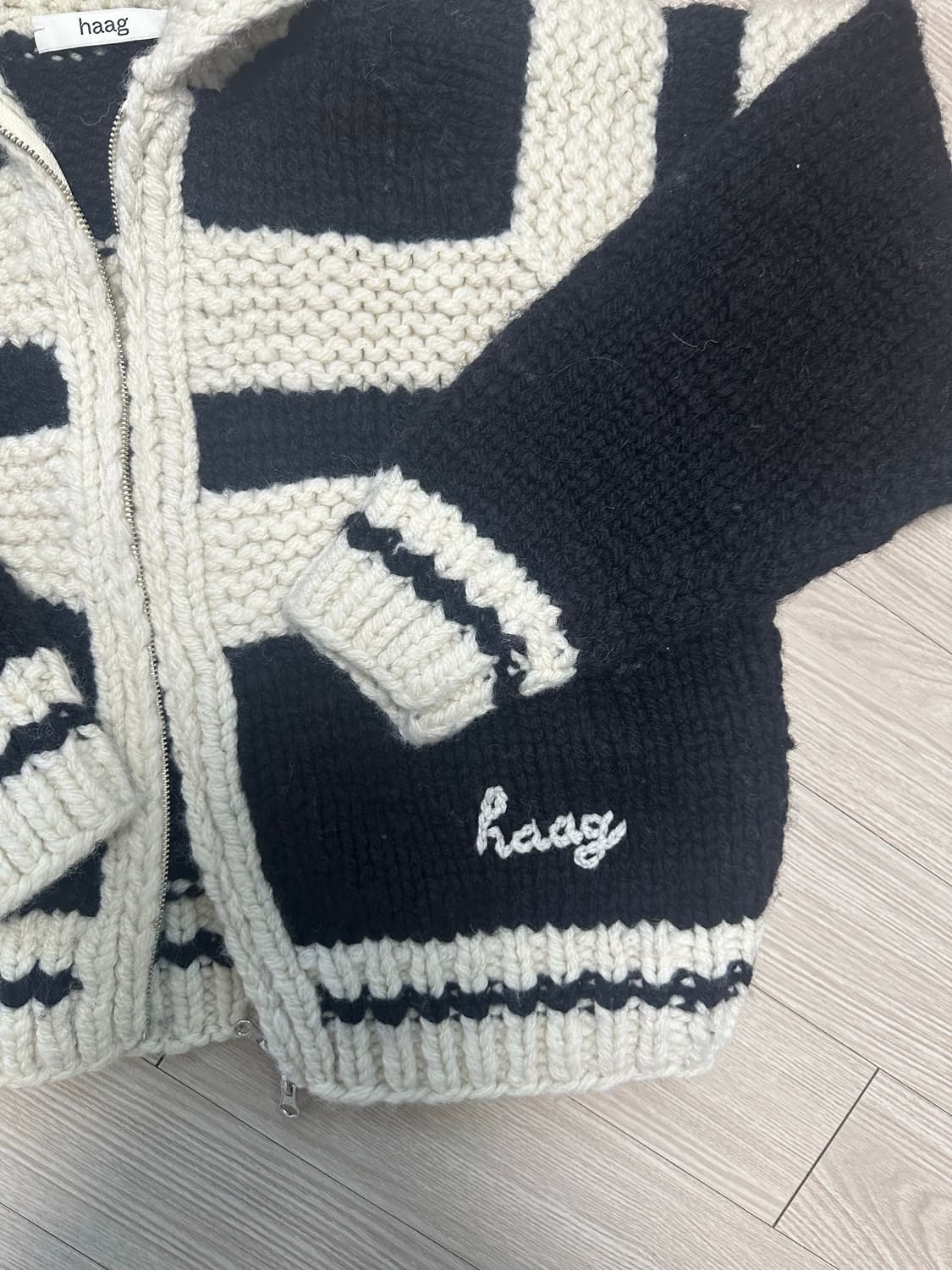 Haag 코위찬 블랙 니트 집업 상품이미지3